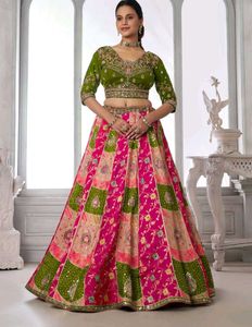 Vibrant Pink &amp; Green Lehenga Choli