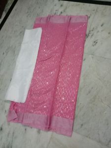 Sparkly Pink Sequined Saree for Parties