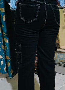 Black Cargo Pants with White Stitching
