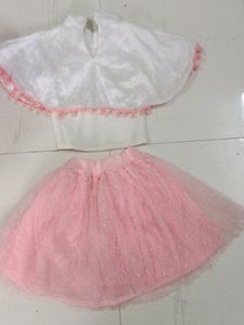 Girls' White Cape and Pink Tulle Skirt Set