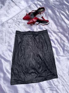 Black Textured Midi Skirt