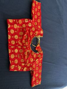 Red Brocade Blouse with Gold Motifs