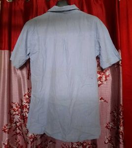 Light Blue Embroidered Button-Up Shirt