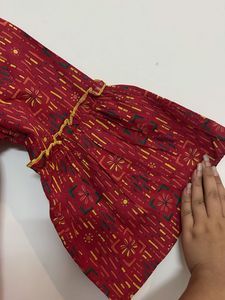 Maroon Printed Kurta with Bell Sleeves