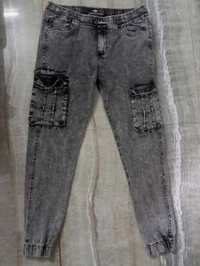 Acid Wash Cargo Jogger Jeans