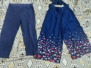 2 Pairs Girls Blue Heart Print Palazzo Pants