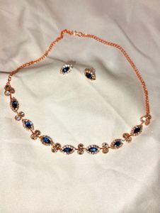 Elegant Blue Stone Necklace & Earrings Set