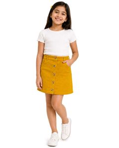 Girls Yellow Corduroy Button-Front Skirt