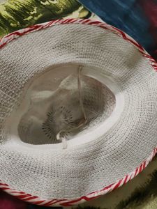 Stylish White Knit Hat with Red Ribbon