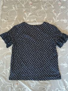 Marks &amp; Spencer Navy Blue Printed V-Neck Top