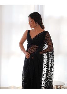 black net embroidery saree’s