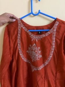 Vibrant Orange Embroidered Kurta Set