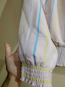 Smocked Off-Shoulder Striped Top