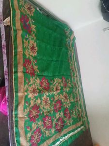 Green Floral Embroidered Saree