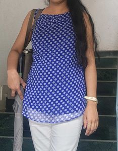 Blue Polka Dot Sleeveless Top