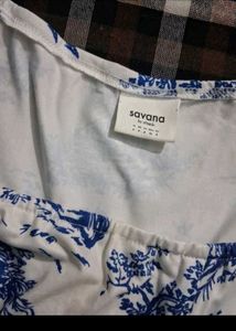 Blue &amp; White Floral Drawstring Top [S size]