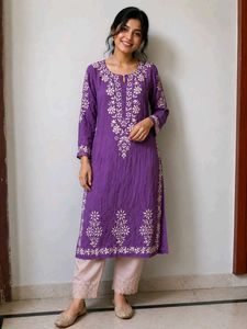 Beautiful Purple Kurta with White Embroidery
