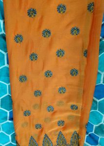 Orange Embroidered Silk Saree