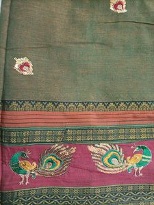 Olive Green Cotton Saree