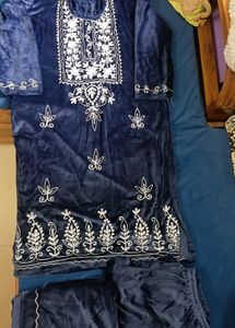 Elegant Blue Embroidered 3 ps kurti set