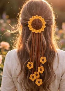 Handmade Crochet Sunflower Boho Hair Tie