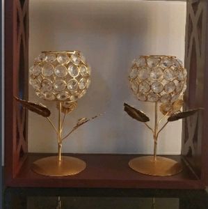 Crystal Rose Candle Holder For Decoration -Set Of2