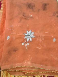 Elegant Orange Embroidered Saree Old Stock