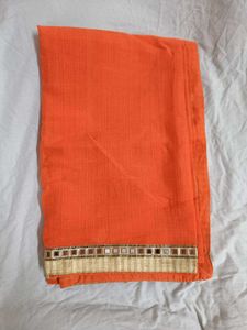 Vibrant Orange Saree with Mirror Work Border