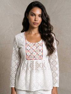 Boho Chic Embroidered White Lace Kurta