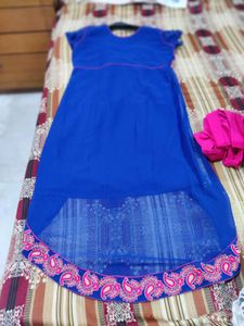 Blue Embroidered beautifully designed Kurta with p