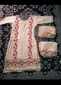 Cream Kurta Set with Red Embroidery