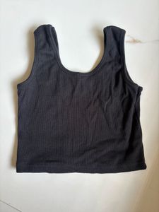 Sleek Black Square Neck Crop Top