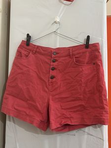 Coral Denim Button-Front Shorts