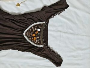 Embellished Brown Cap Sleeve Top