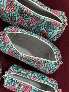 Set of 6 Block Print Floral Quilted Pouches