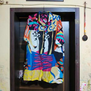 Vibrant Abstract Print Button-Up Shirt