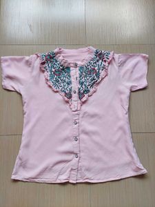 Pink Embroidered Collared Blouse