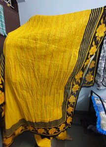 Black &amp; Yellow Floral Kurta Set 3xl cotton pure