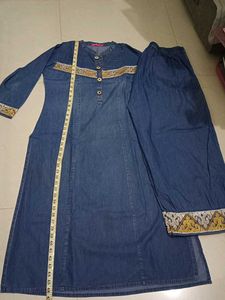 Denim Kurta Set with Trousers