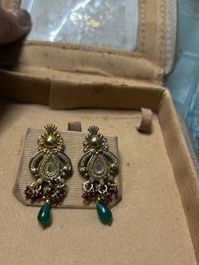 Exquisite Ethnic Earrings with Green Beads