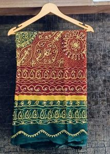 Designer Bandhani Saree with Gold Work
