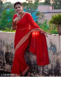 ✨❤Red Georgette Embroidered Saree❤✨