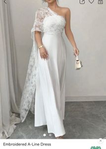Elegant White Embroidered A-Line Dress