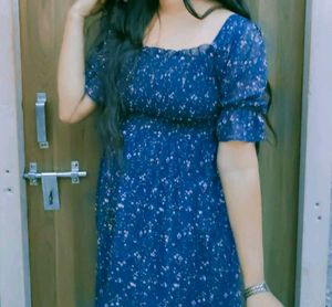Navy Floral Print Midi Dress