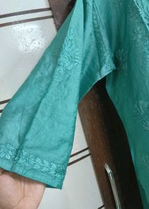Chanderi Teal Chikankari Kurta Set
