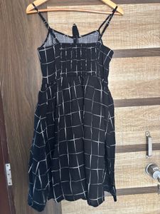 Black &amp; White Grid Print Mini Dress