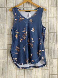 Blue Floral Sleeveless V-Neck Top