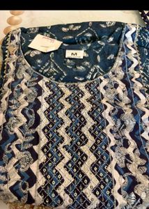 Blue Chevron Print Kurta Set