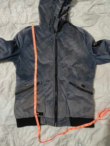 Men's Grey Velour Hooded Jacket