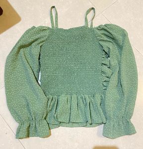 Green Ruched Off-Shoulder Top